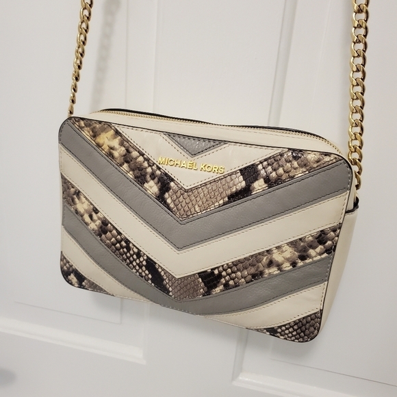 Michael Kors Snakeprint Leather Crossbody, Off White W/goldtone hardware - Picture 7 of 10